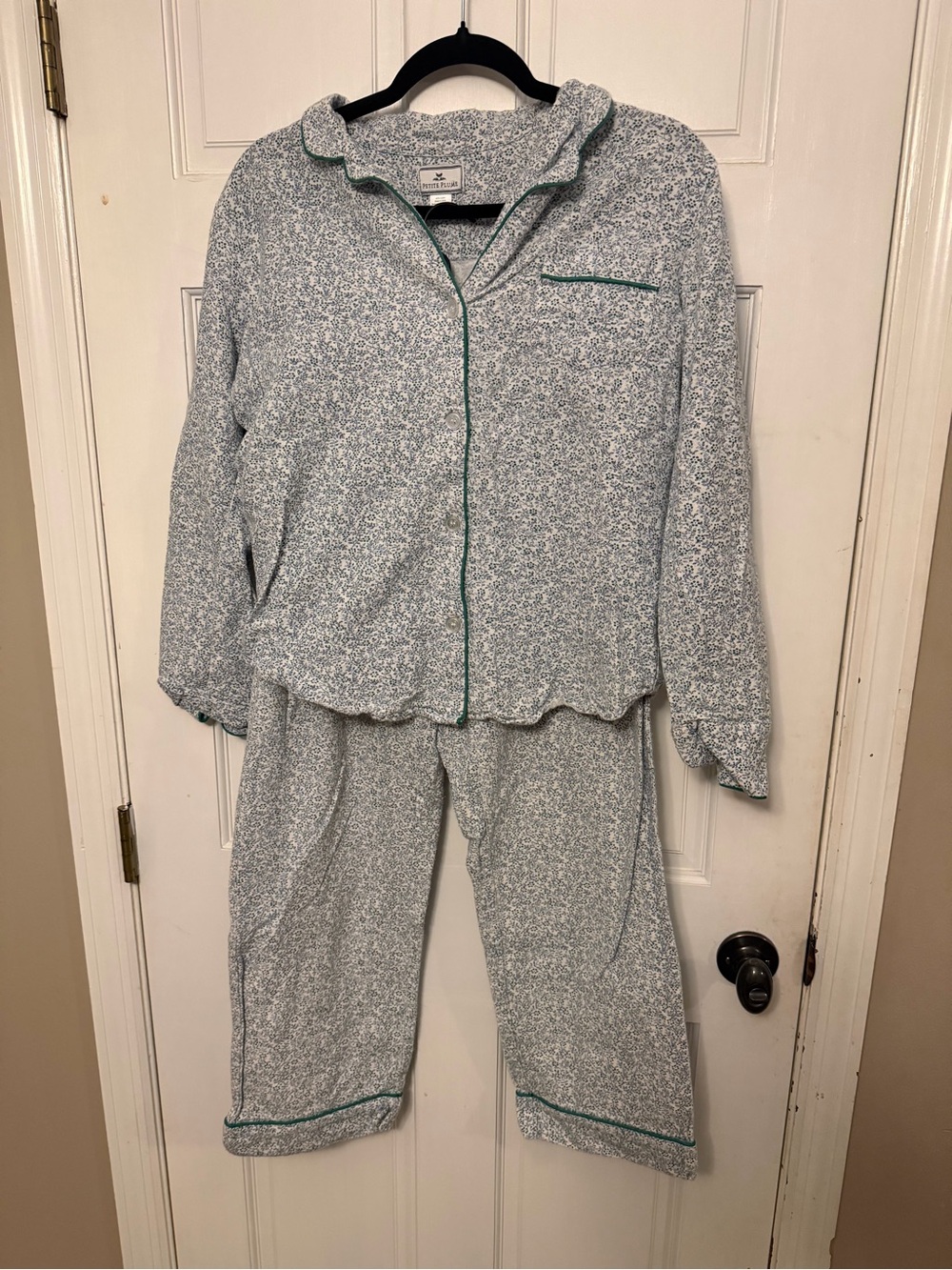 Women's Floral-Print Pajama Set with Green Piping
